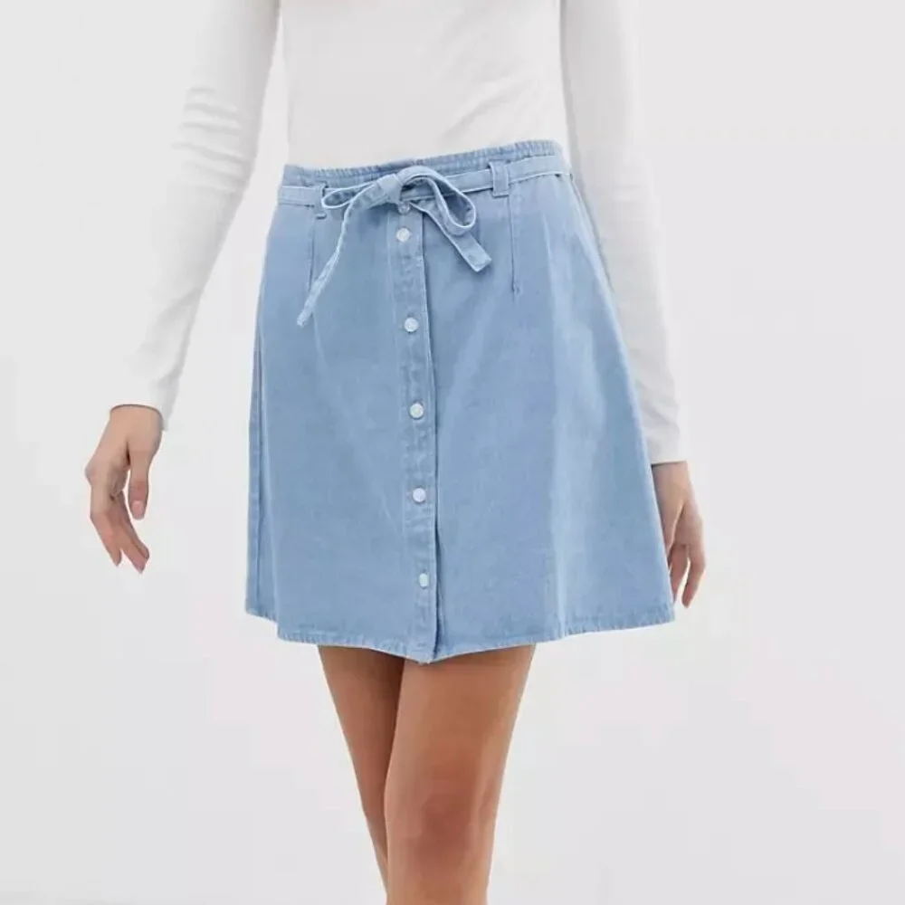 ASOS Denim Button Through Mini Skirt with Skinny Belt
